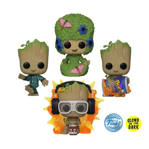 FU82508.jpg Funko Pop! Super Heroes: Marvel - I Am Groot 4-Pack (Glow In the Dark) (Exclusive) - Image 1